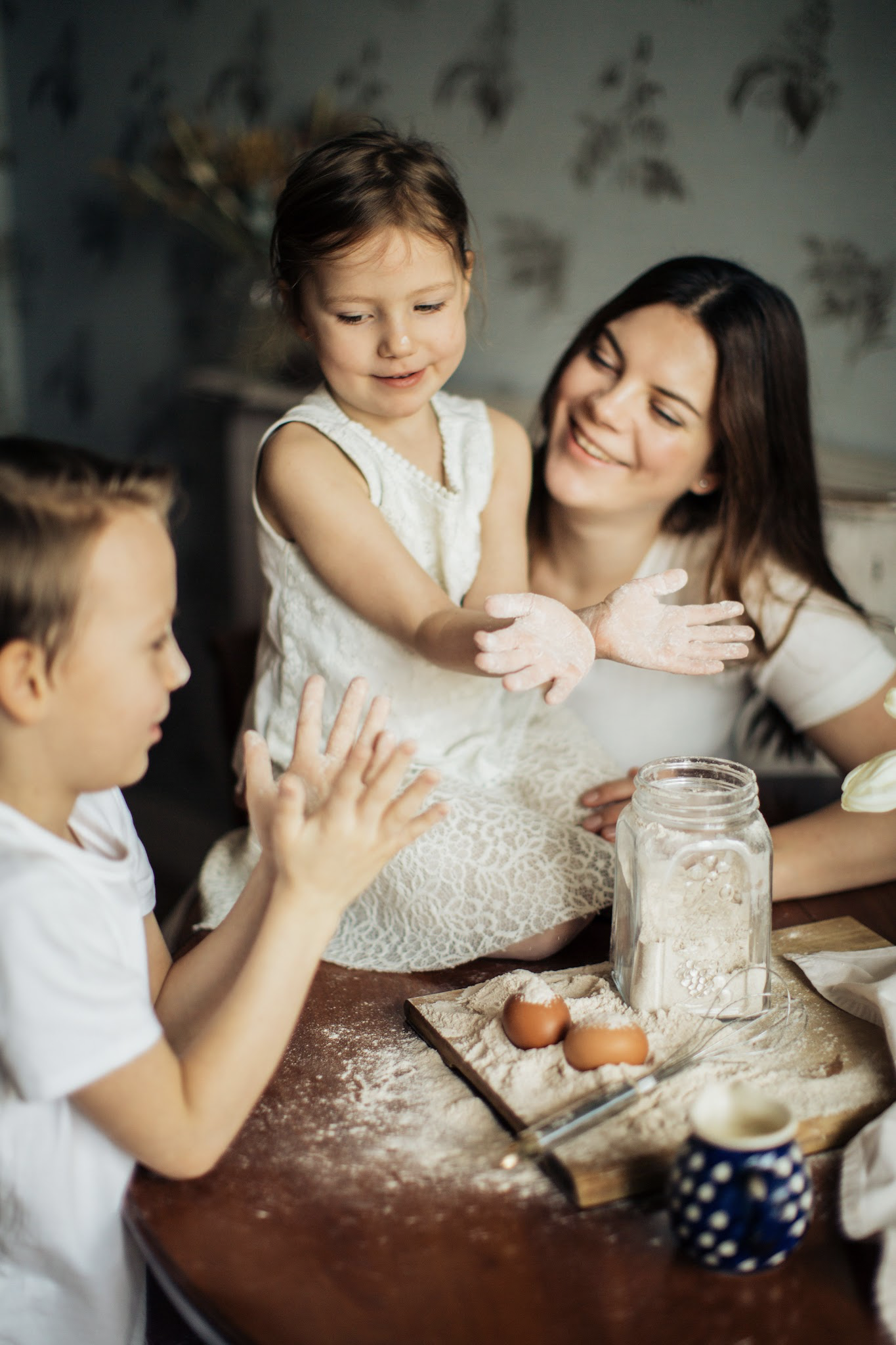 Parent and child working together at home