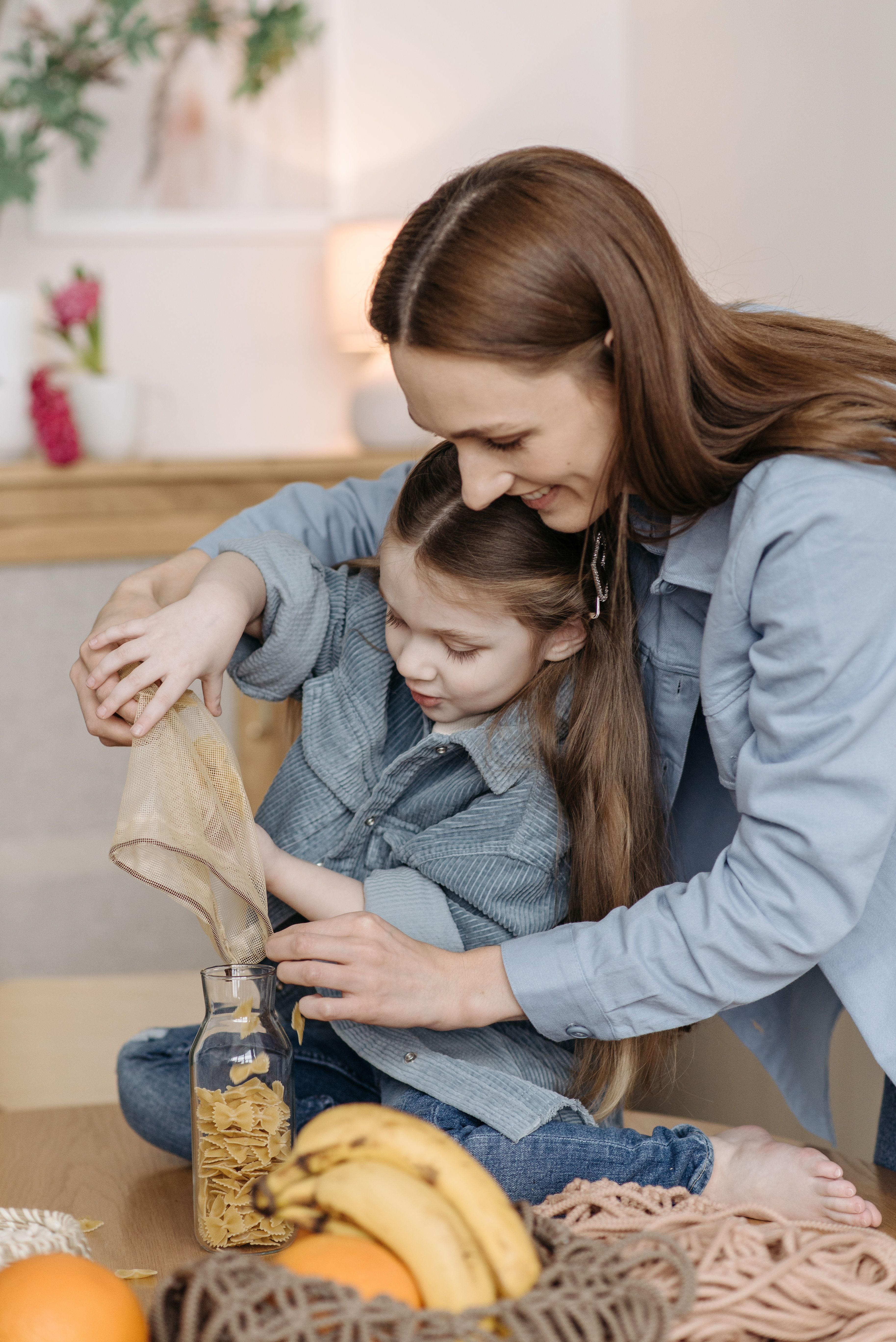 Parent and child working together at home